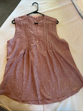 Sleeveless Dusty Mauve Pintuck Blouse with Button Placket